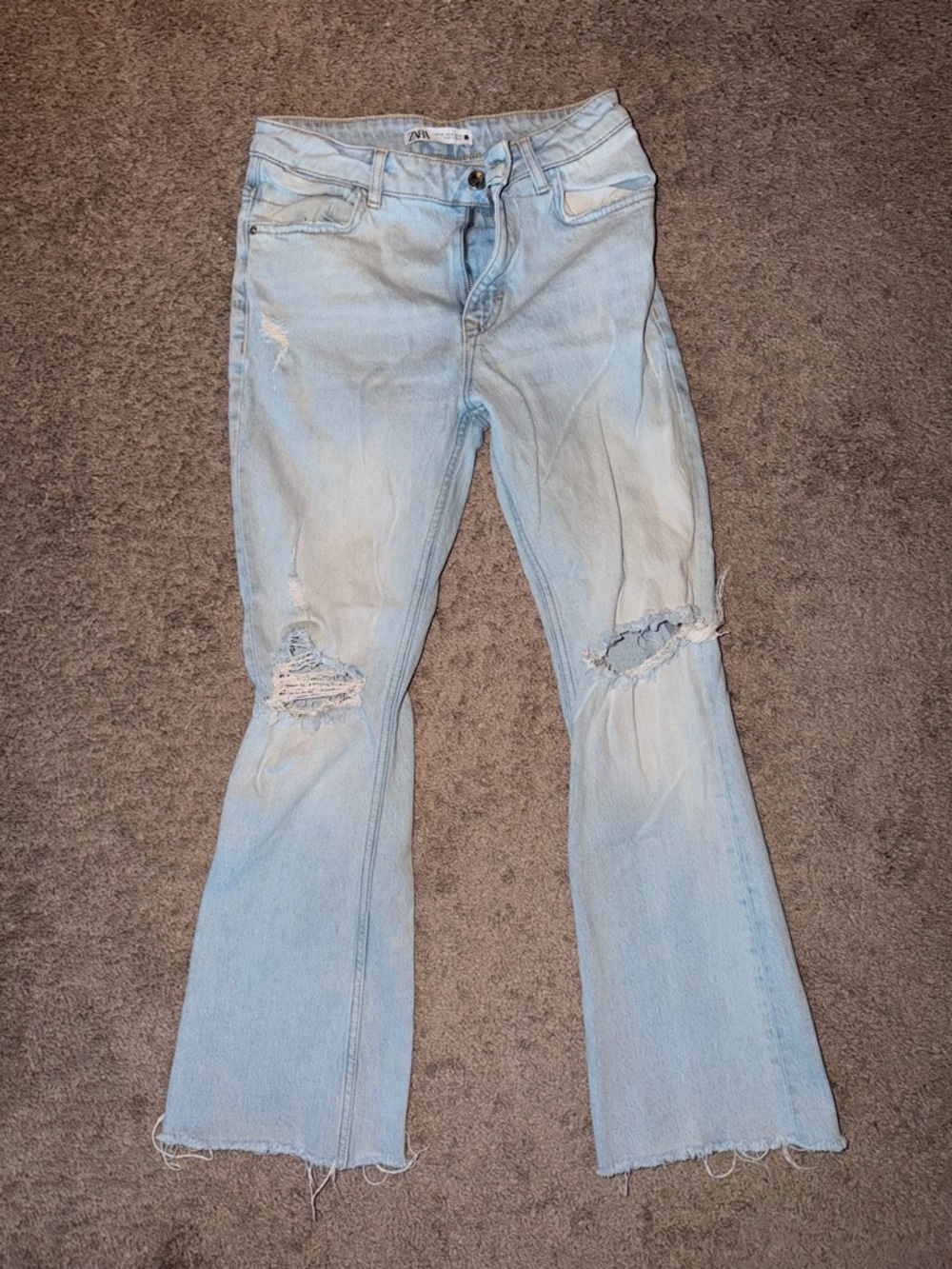 Zara Light Blue Ripped Flare Jeans - Women's
